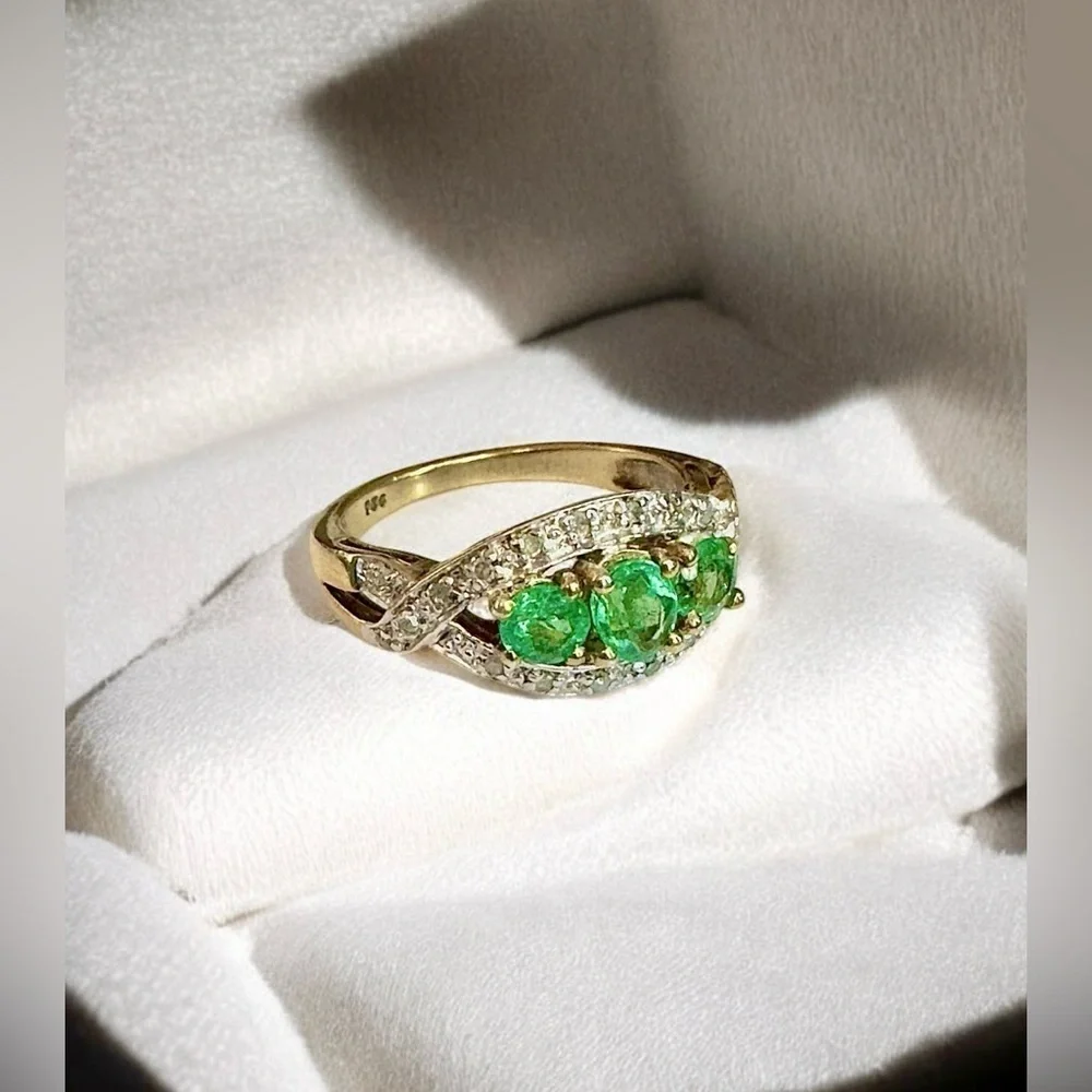 Vintage Emerald & Diamond Gold Over Sterling Silver Ring (7)